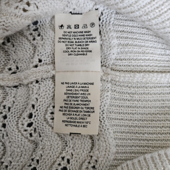 Kachel Anthropologie Shimmer Crochet  Sweater Tee Ivory Size M - Picture 10 of 11